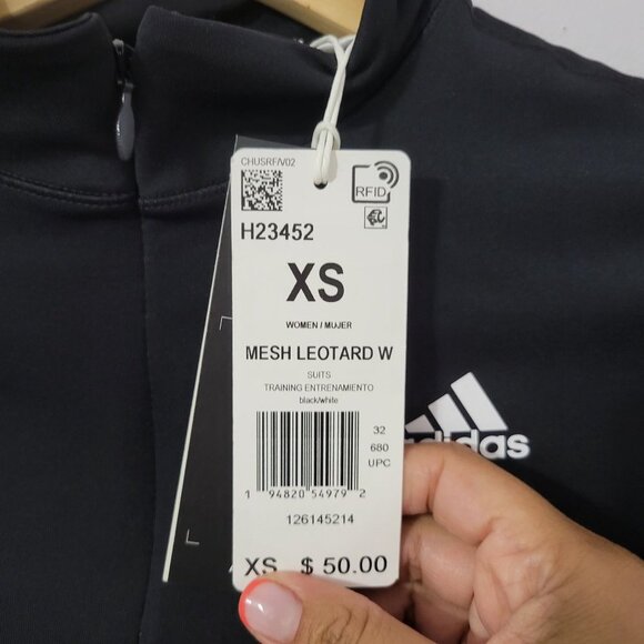 Adidas Women's Mesh Leotard Size XS Long Sleeves Black White Dance bodys… - Picture 7 of 10